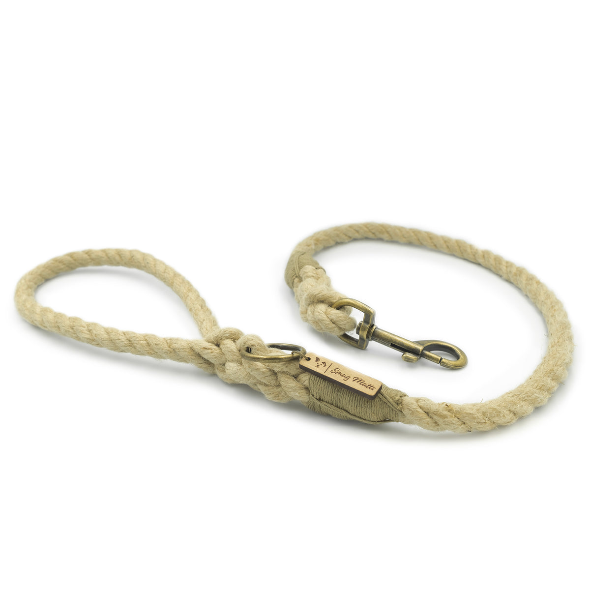 Smug Mutts Handmade, Organic, Natural Hemp Lead with Olive Green Whipping, Brass Spring Snap Clip and a Brass O-Ring, Natural and Eco Friendly Dog Lead