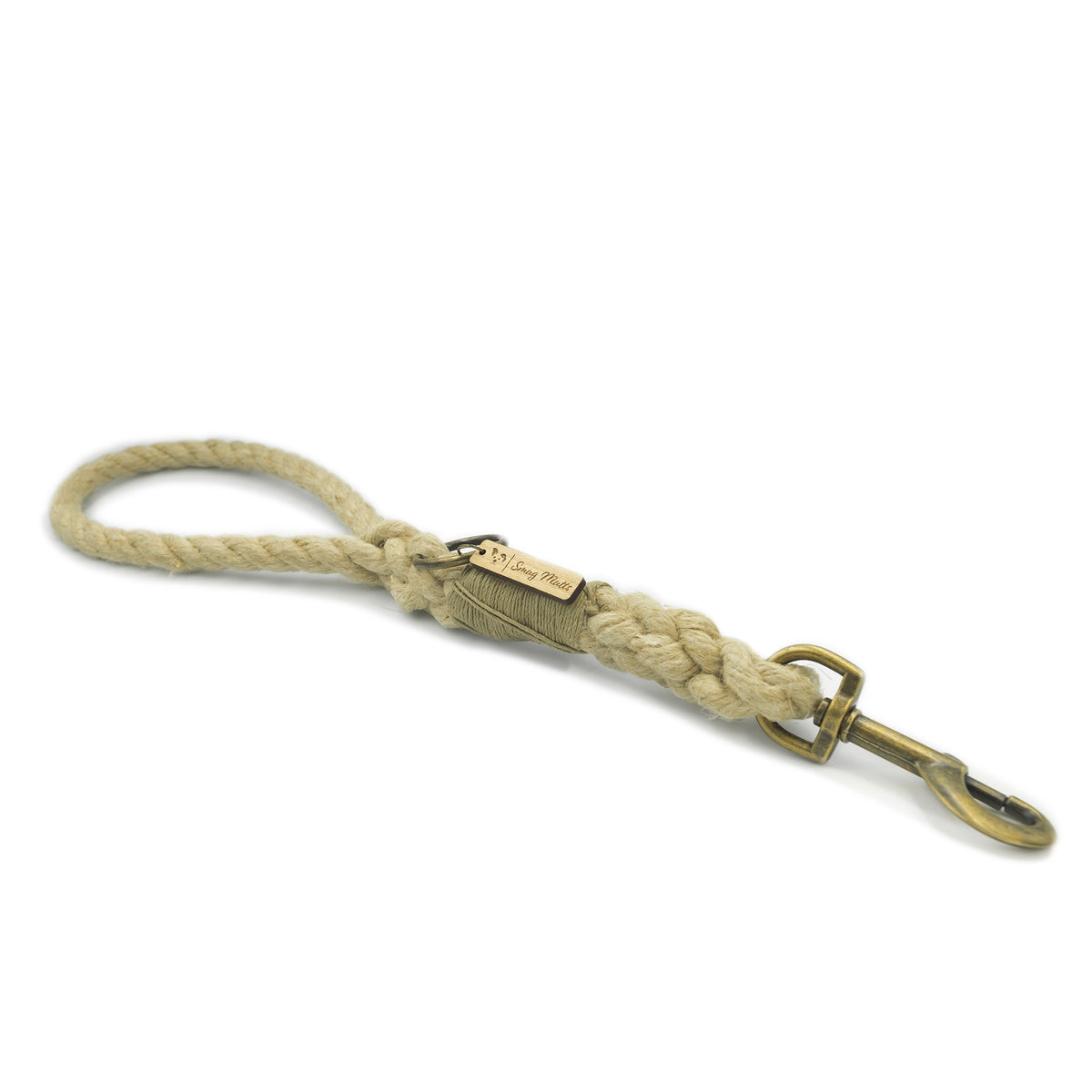 Smug Mutts Handmade, Organic, Natural Hemp Traffic Lead with Olive Green Whipping, Brass O-Ring and a Brass Spring Snap Clip, Natural and Eco Friendly Dog Lead