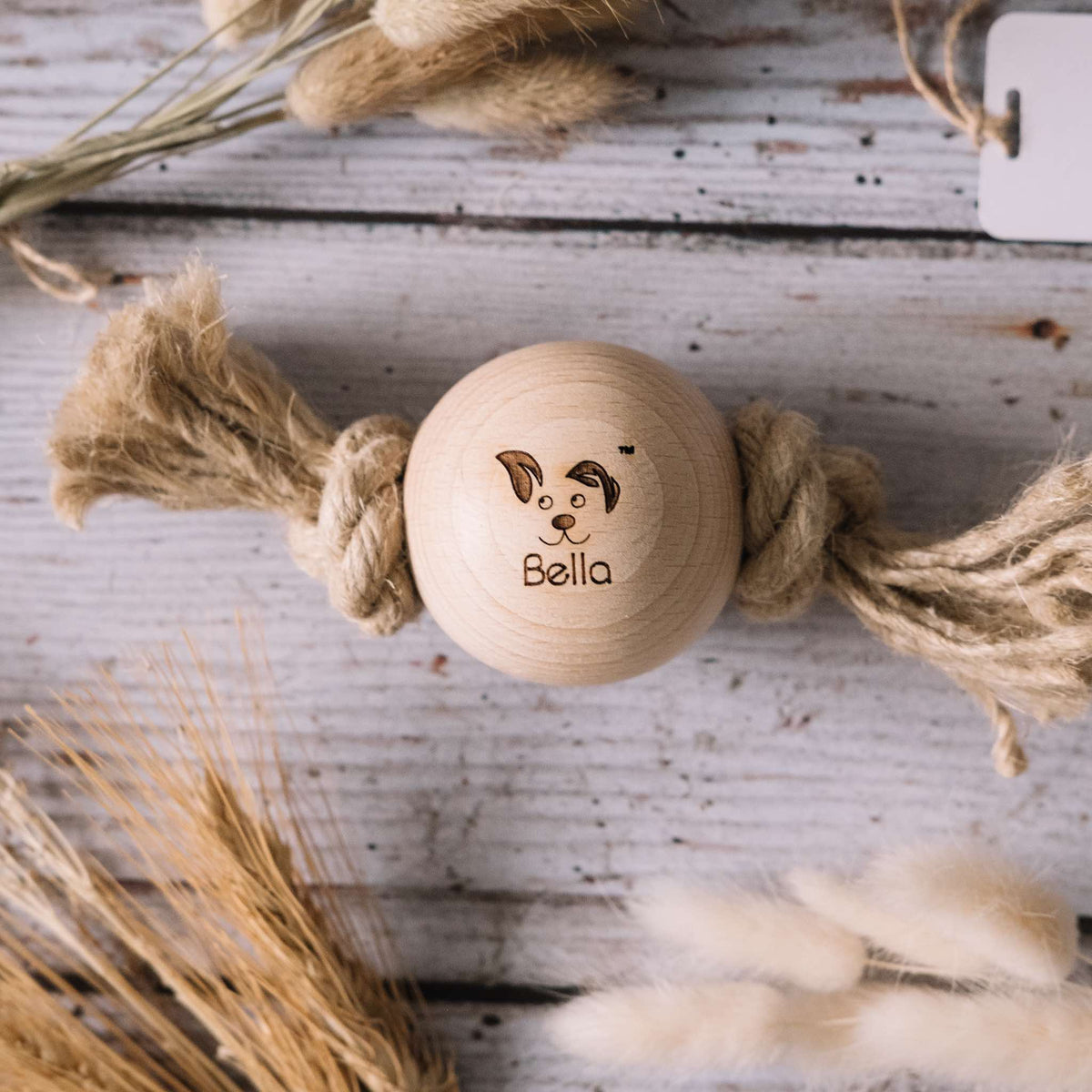 One Ball - Smug Mutts Natural Hemp Rope and Beech Wood Dog Toy, Two Knots Hold the Ball in Place, Natural and Eco Friendly Dog Toy